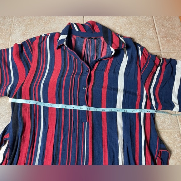 Zara Red White Blue Striped Mid Button-Up Midi Dress, Size Large - Picture 7 of 8